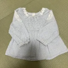 バースデイ　水色チェック 長袖ブラウス コトリ