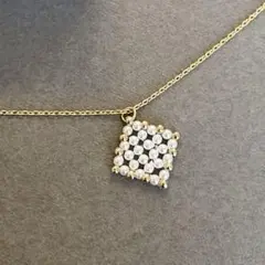 小ぶり光を編むスクエアパール真珠ネックレスマリハゴールド14Kコーティング