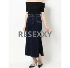 リゼクシー デニムシフォンスカート インディゴ ロング プリーツ
