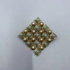 20ヴィンテージ ブローチ 金色 青い石 パール