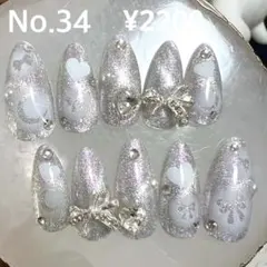 ネイル ネイルチップオーダー くり抜きネイル ハート リボン オーロラマグネット