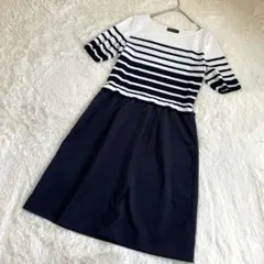 リフレクト ドッキングワンピース ボーダー ネイビー 紺 七分袖 膝丈 9 M