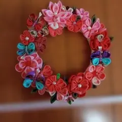 み*ん様 つまみ細工リース 桜色，ピンク，春色　　15センチ