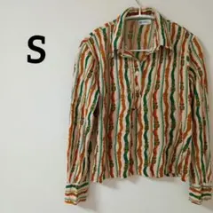 １点物 80s ヴィンテージ 総柄 ストライプシャツ レトロポップ 古着女子