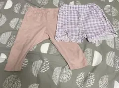110センチ　女の子　ベビーピンク　七分丈　レギンス　チェック　ショートパンツ