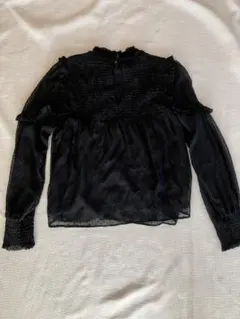 ZARA ザラ 黒 シフォンブラウス 長袖 フリル付き　M