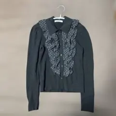 SNIDEL フリル付き長袖プルオーバー　ブラック