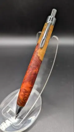 【新品・未使用・極上杢】特上 本カリン瘤紅白　クラフトエー　多機能ペン　マルチ 花梨瘤】特上杢 シャーペン 花梨紅白 加藤金属 工房楔監修金具