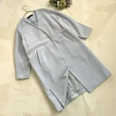 ドリーシーン ⭐️Vネックノーカラーコート ウール100% 日本製 水色 S