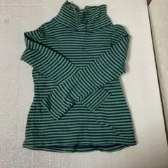 ユニクロ タートルネック長袖カットソー 140cm 緑と青のストライプ