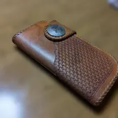 バイカ−ウォレット本革レザー編み込み長財布
