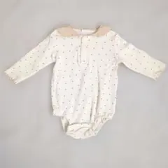 ドット柄ロンパース ベージュ襟付き