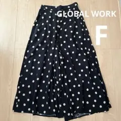 GLOBAL WORK ネイビー水玉フレアガウチョパンツ F