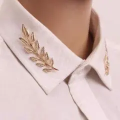 【新品】ゴールド 葉形 葉っぱ リーフ ブローチ ラペルピン 襟ピン 2個セット