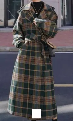 グリーン系チェックロングコート