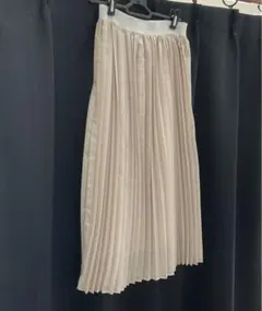 プリーツスカート ミモレ丈 ラメ グレージュ ベージュ グレー きれいめ