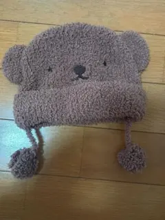 くま耳 ベビーニット帽 ボア素材 ブラウン　48cm　ハロウィン