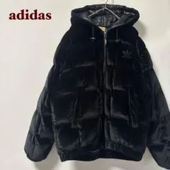 未使用級✨adidas ダウンジャケット　トレフォイル　ベロア　黒　S-M 中綿