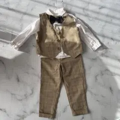 キッズ フォーマルスーツ ベージュ チェック　100