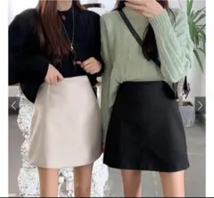 新品☆GRL☆インパン裏地付き台形ミニスカート☆ベージュ☆L