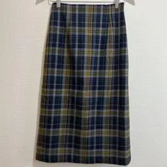 GLACIER ネイビー イエロー チェック タイトスカート S ハニーズ
