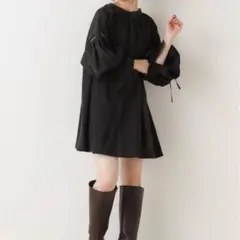 Chico コットンレースギャザーチュニック ブラックのサムネイル