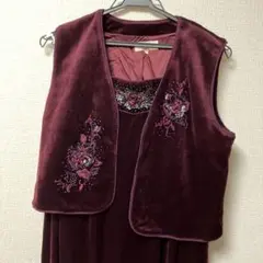 未使用級 リリーブラウン ベロア×オーガンジードレス 刺繍 ロング 