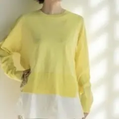 イエロー ホワイト レイヤードニット 長袖ニット42サイズインナー40サイズ