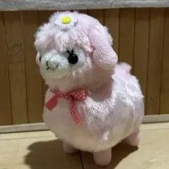 ピンクのアルパカぬいぐるみマスコット AMUFUN リボン