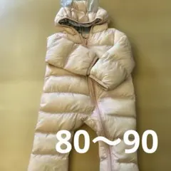 フード付きダウンオール 90サイズ ピンク　雪　スキーウェア