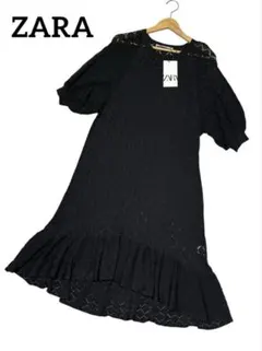 新品タグ付き　ZARA　膝丈ワンピース　黒　Mサイズ