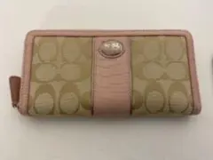 Coach ロゴ入り 長財布 ベージュ/ピンク