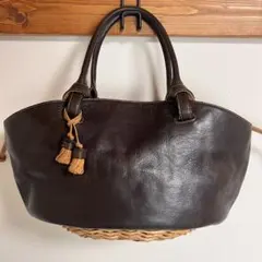 genten ナヴォーナ レザーハンドバッグ かごバッグ ダークブラウン