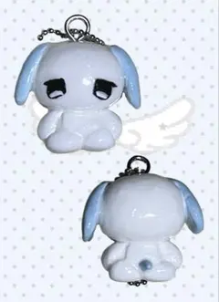 ハンドメイド品 わんちゃん 水色 紙粘土 キーホルダー ストラップ チャーム