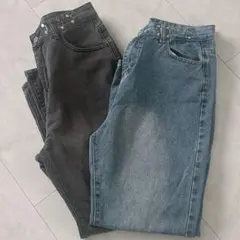 ウエスト金具付き デニムパンツ 2色セットのサムネイル