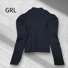 グレイル☆リブニット　パワショル　ハイネック　ボリューム袖　黒　 L