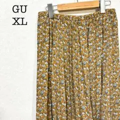 GU　ジーユー　ひざ～ロング丈　ミディ丈　プリーツスカート ベージュ　花柄　XL