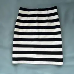膝丈 タイトスカート 太ボーダー ミニ ストライプ 黒 白