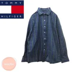 トミーヒルフィガー 長袖チェック柄シャツ スリムフィット コットン