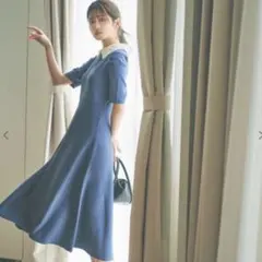プロポーションボディドレッシング　襟付きワンピース　ブルー