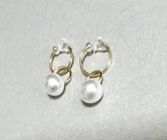 ドロップパール8㎜　ゴールド11㎜フープイヤリング