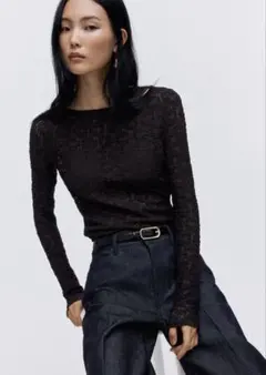 H&M レースライクジャージートップス