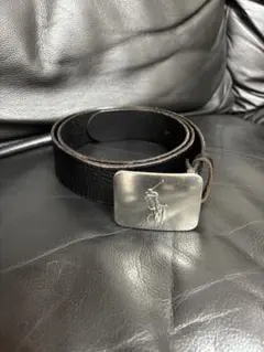 polo ralph lauren エンボスレザーベルト ブラック シルバー