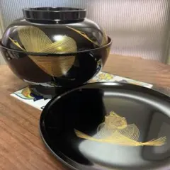黒い椀と蓋・お皿セット