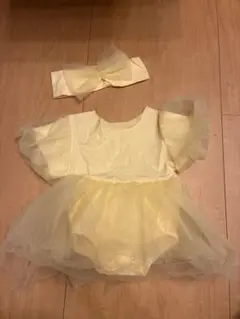 イエロー　フリルベビー　ドレス　ヘッドドレス