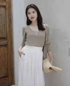 アニュアンス　Italy Linenベーシックニットカーディガン