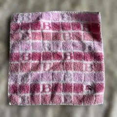 チェック柄タオルハンカチ ピンク系 約24cm