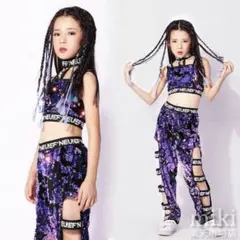 ダンス衣装　上下セット　黒×スパンコール　150cmのサムネイル