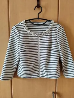 ストライプビーズ装飾カジュアルジャケット