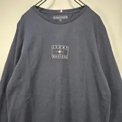 TOMMY HILFIGER　長袖　Tシャツ　ロンT　L　ロゴ　ネイビー　古着
